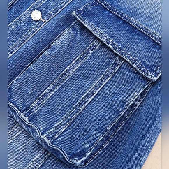 Oversized Denim Jacket Button-Up Collared Retro 90s Boyfriend Heavy Blue Jean - Picture 8 of 16